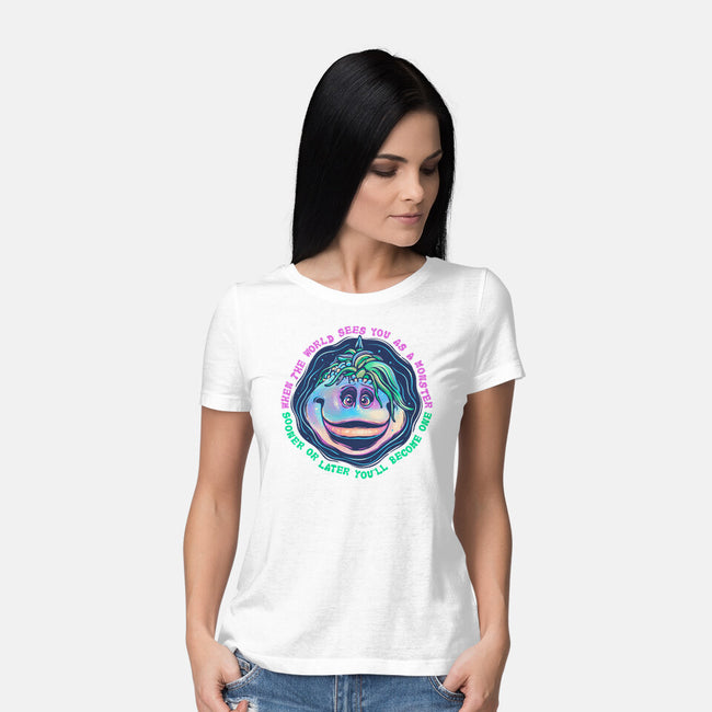 Becoming A Monster-Womens-Basic-Tee-glitchygorilla