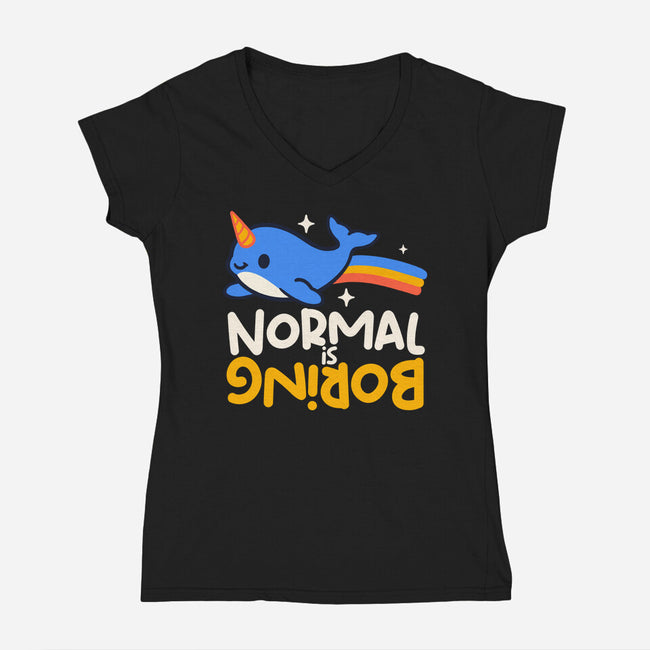 Normal Is Boring Narwhal-Womens-V-Neck-Tee-NemiMakeit