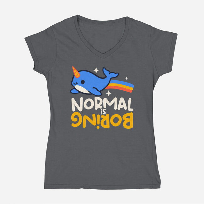 Normal Is Boring Narwhal-Womens-V-Neck-Tee-NemiMakeit