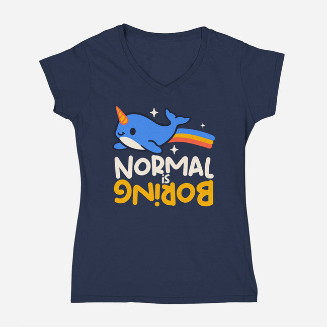 Normal Is Boring Narwhal-Womens-V-Neck-Tee-NemiMakeit