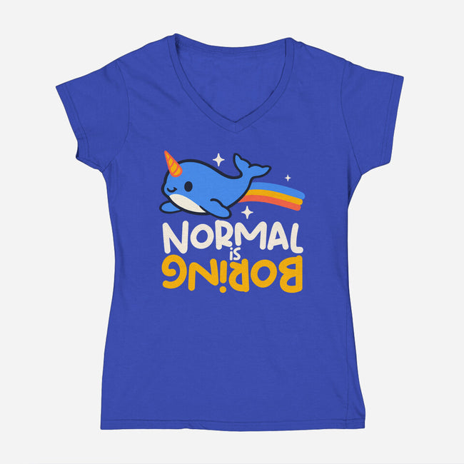 Normal Is Boring Narwhal-Womens-V-Neck-Tee-NemiMakeit