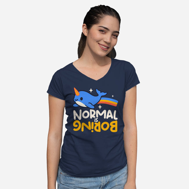 Normal Is Boring Narwhal-Womens-V-Neck-Tee-NemiMakeit