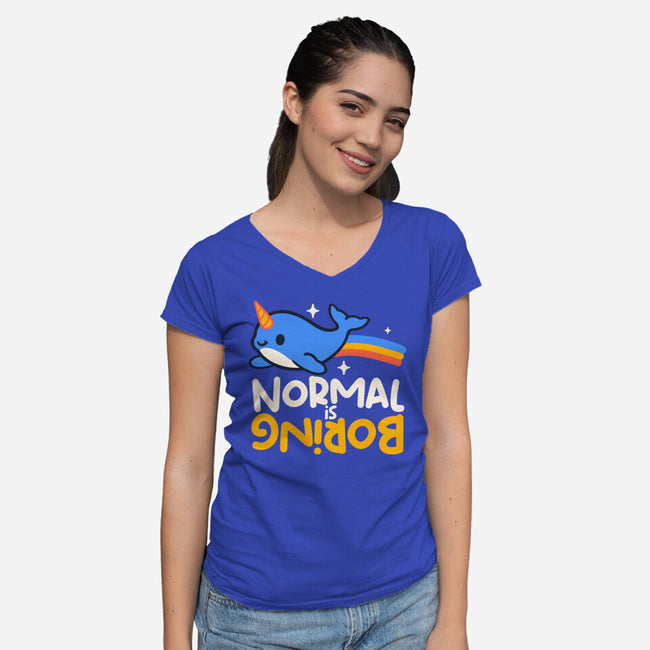 Normal Is Boring Narwhal-Womens-V-Neck-Tee-NemiMakeit