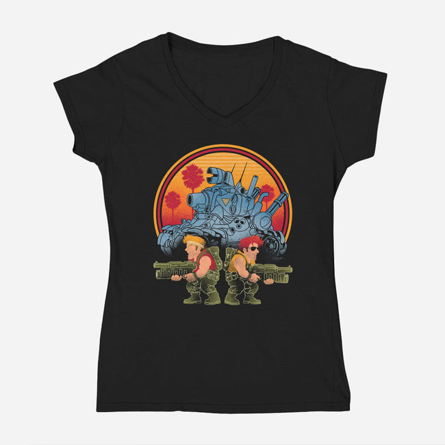 Heavy Machine Gun Sunset-Womens-V-Neck-Tee-sachpica