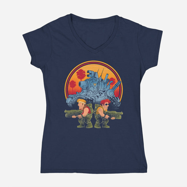 Heavy Machine Gun Sunset-Womens-V-Neck-Tee-sachpica