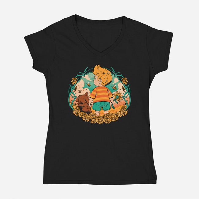 Sunflower Boy-Womens-V-Neck-Tee-ilustrata