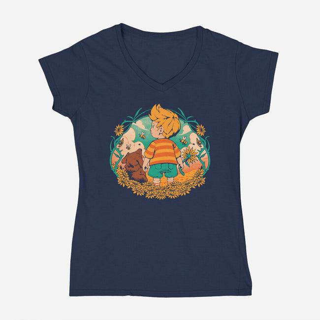 Sunflower Boy-Womens-V-Neck-Tee-ilustrata