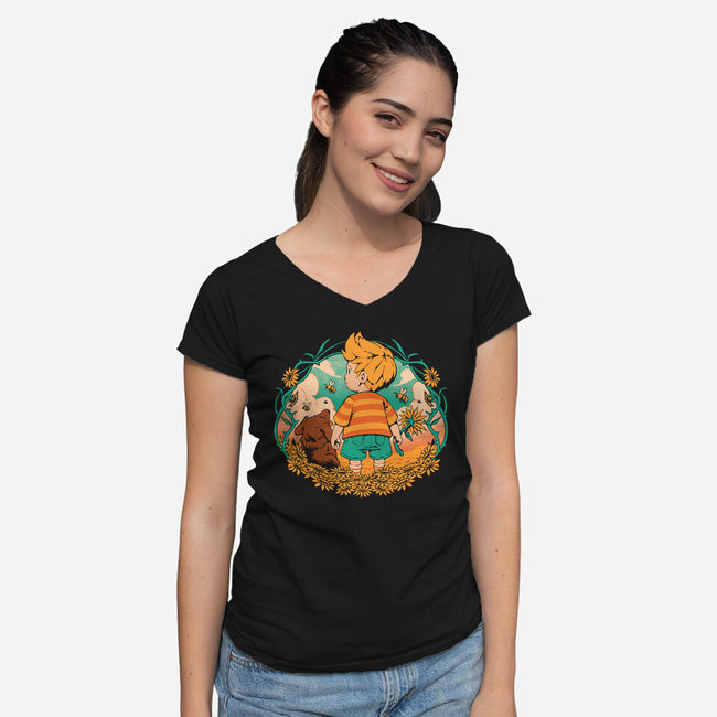 Sunflower Boy-Womens-V-Neck-Tee-ilustrata