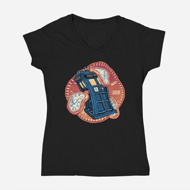 The Distortion Of Time-Womens-V-Neck-Tee-glitchygorilla
