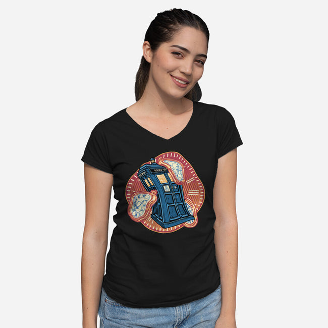 The Distortion Of Time-Womens-V-Neck-Tee-glitchygorilla