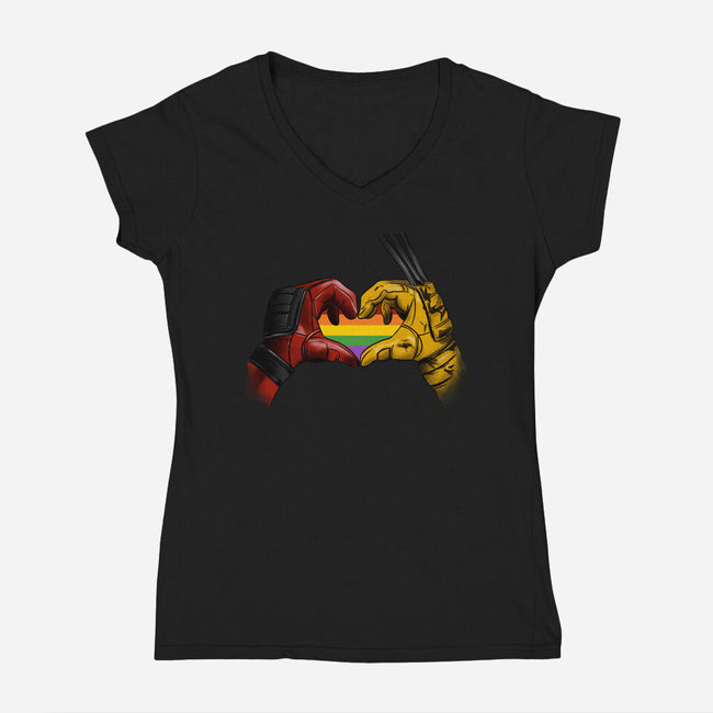 Mutant Love Rainbow-Womens-V-Neck-Tee-fanfabio