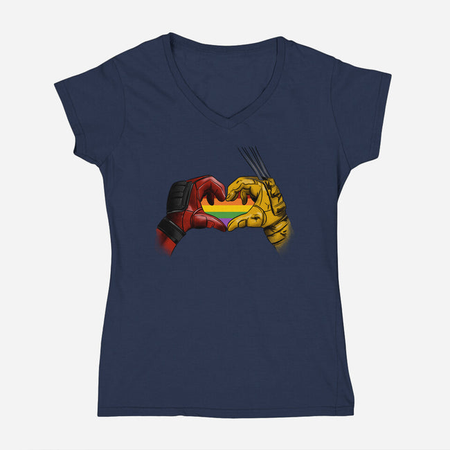 Mutant Love Rainbow-Womens-V-Neck-Tee-fanfabio