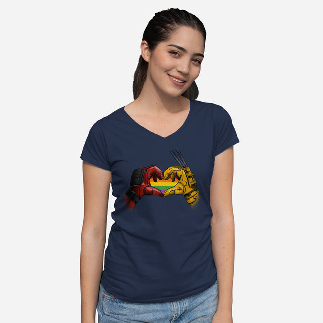 Mutant Love Rainbow-Womens-V-Neck-Tee-fanfabio