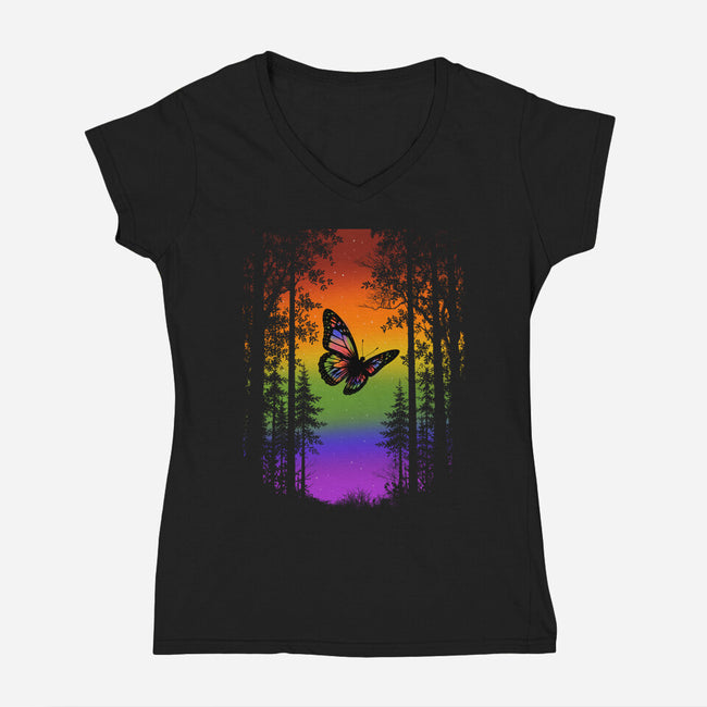 Pride Butterfly-Womens-V-Neck-Tee-fanfabio