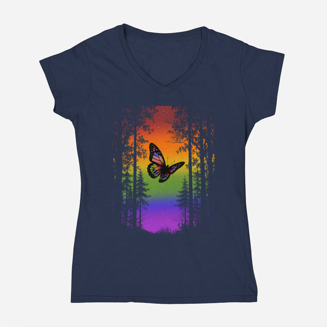 Pride Butterfly-Womens-V-Neck-Tee-fanfabio
