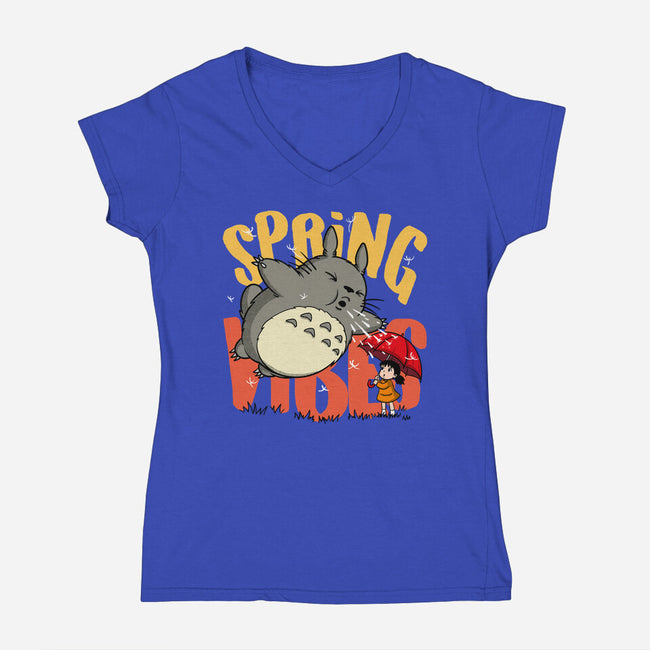 Spring Vibes Totoro-Womens-V-Neck-Tee-OPIPPI