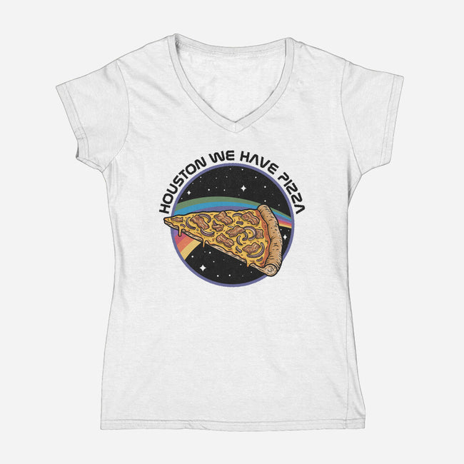 Houston We Have Pizza-Womens-V-Neck-Tee-OPIPPI