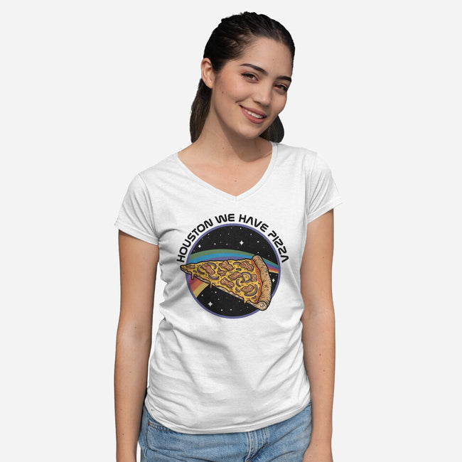 Houston We Have Pizza-Womens-V-Neck-Tee-OPIPPI