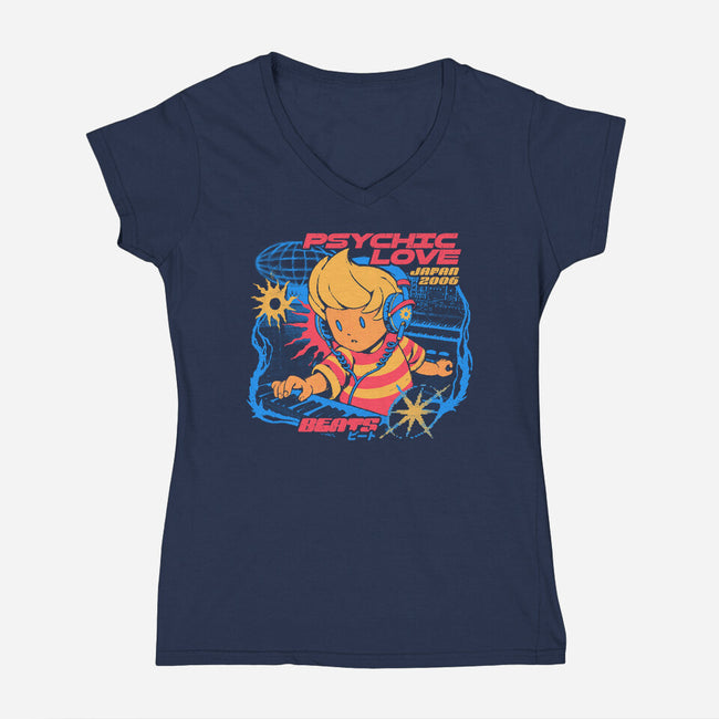 Psychic Love Beats-Womens-V-Neck-Tee-ilustrata