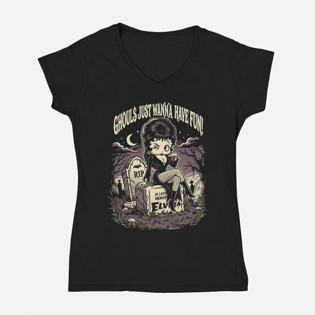 Pinup Ghoul-Womens-V-Neck-Tee-P1yu5h