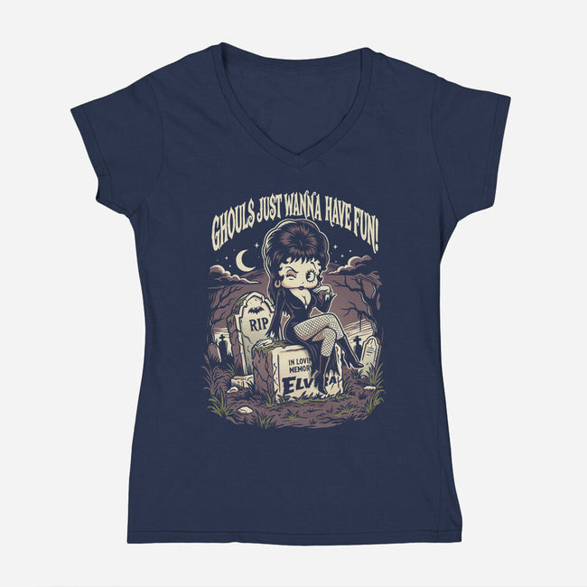 Pinup Ghoul-Womens-V-Neck-Tee-P1yu5h