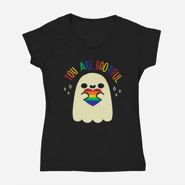 You Are Beautiful Rainbow Heart-Womens-V-Neck-Tee-xMorfina