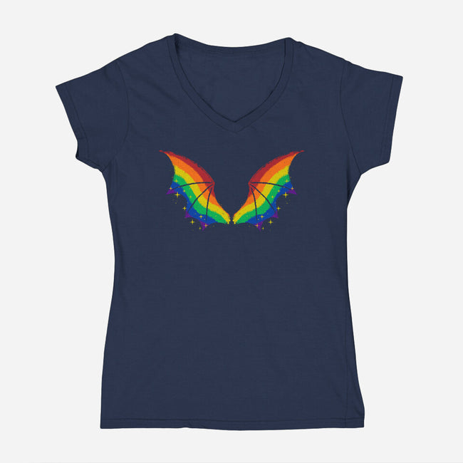 Rainbow Pride Bat Wings-Womens-V-Neck-Tee-xMorfina