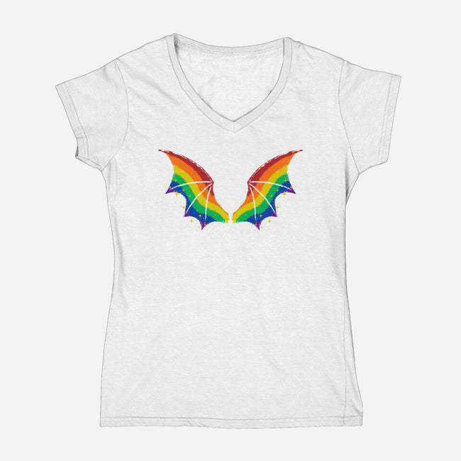 Rainbow Pride Bat Wings-Womens-V-Neck-Tee-xMorfina