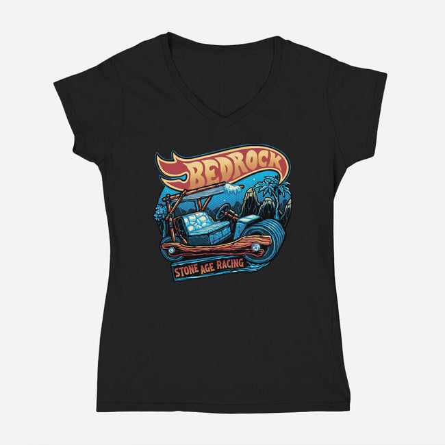 Bedrock Racing-Womens-V-Neck-Tee-glitchygorilla