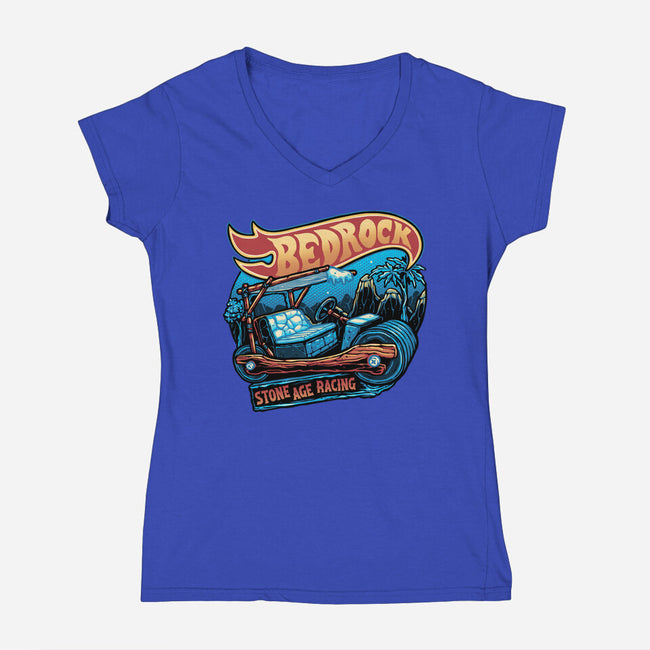 Bedrock Racing-Womens-V-Neck-Tee-glitchygorilla