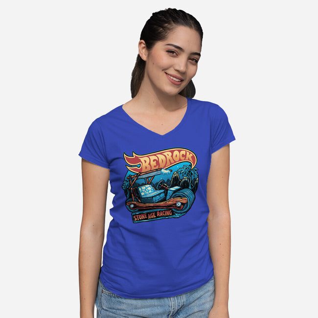 Bedrock Racing-Womens-V-Neck-Tee-glitchygorilla