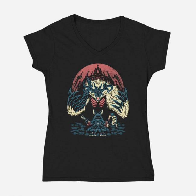 The Hunter And The Beast-Womens-V-Neck-Tee-Henrique Torres