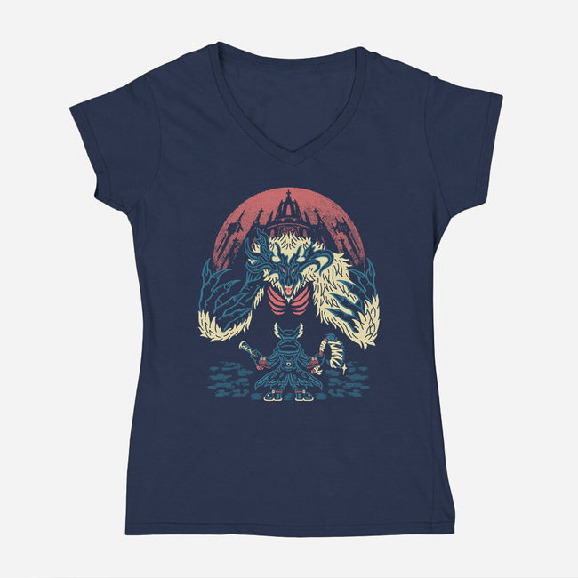 The Hunter And The Beast-Womens-V-Neck-Tee-Henrique Torres
