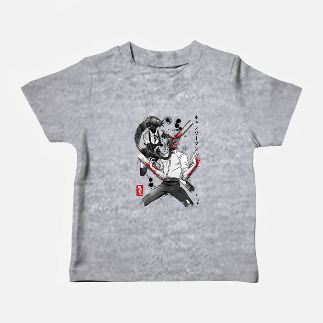 Chainsaw Man And The Bomb Girl-Baby-Basic-Tee-DrMonekers