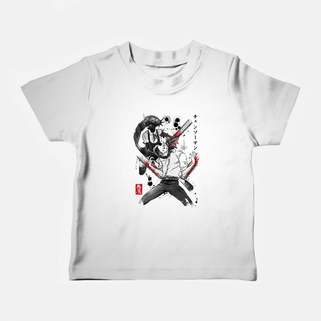Chainsaw Man And The Bomb Girl-Baby-Basic-Tee-DrMonekers