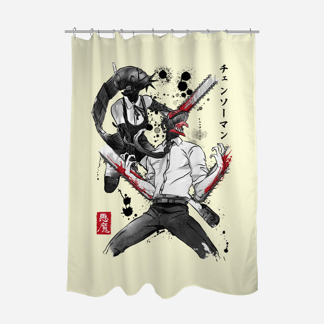 Chainsaw Man And The Bomb Girl-None-Polyester-Shower Curtain-DrMonekers