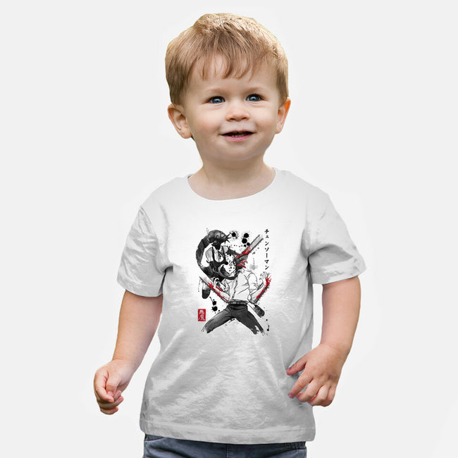 Chainsaw Man And The Bomb Girl-Baby-Basic-Tee-DrMonekers