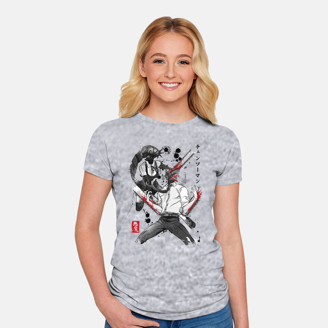 Chainsaw Man And The Bomb Girl-Womens-Fitted-Tee-DrMonekers