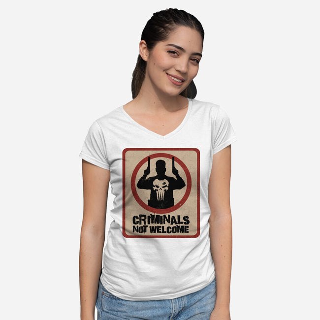 Criminals Not Welcome-Womens-V-Neck-Tee-spoilerinc