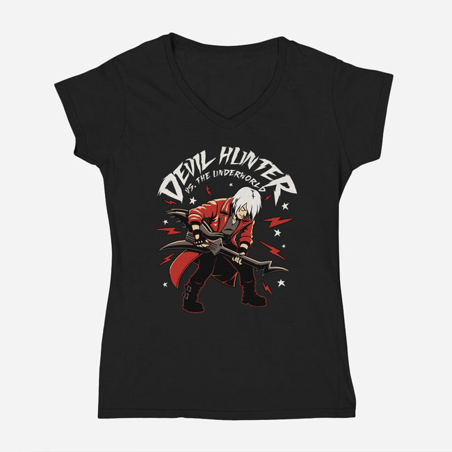 Devil Hunter Music Guitar-Womens-V-Neck-Tee-Studio Mootant