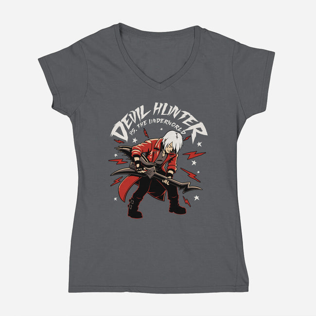 Devil Hunter Music Guitar-Womens-V-Neck-Tee-Studio Mootant
