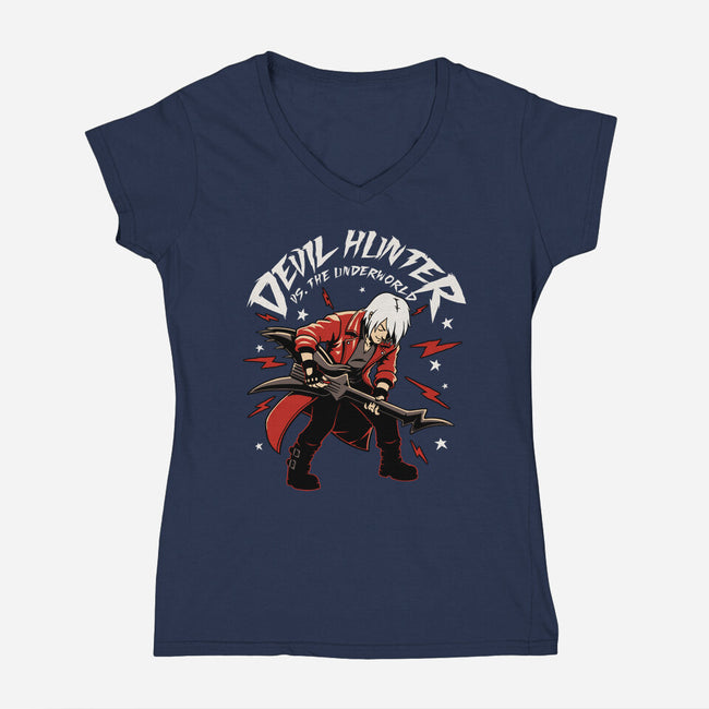 Devil Hunter Music Guitar-Womens-V-Neck-Tee-Studio Mootant