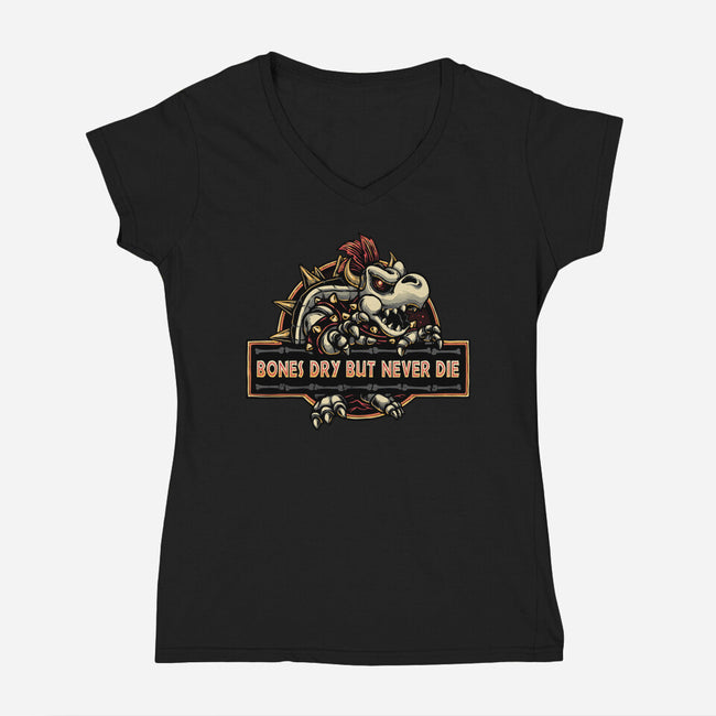 Bones Dry But Never Die-Womens-V-Neck-Tee-glitchygorilla