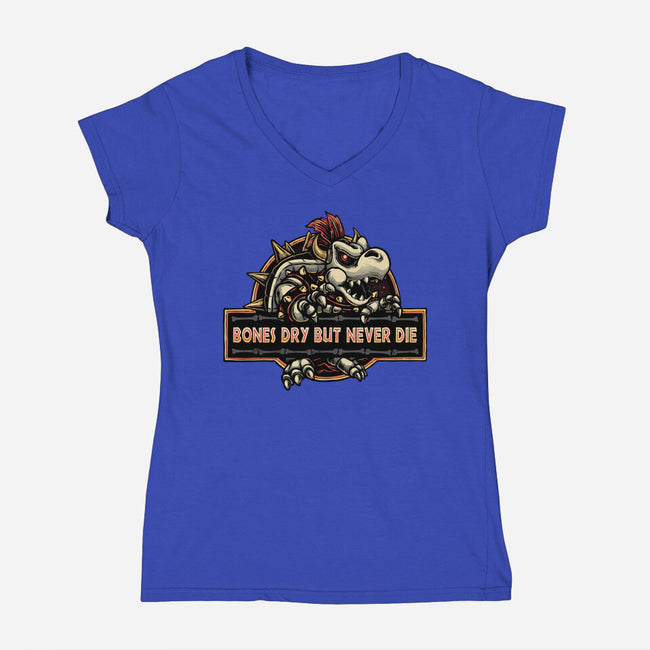 Bones Dry But Never Die-Womens-V-Neck-Tee-glitchygorilla