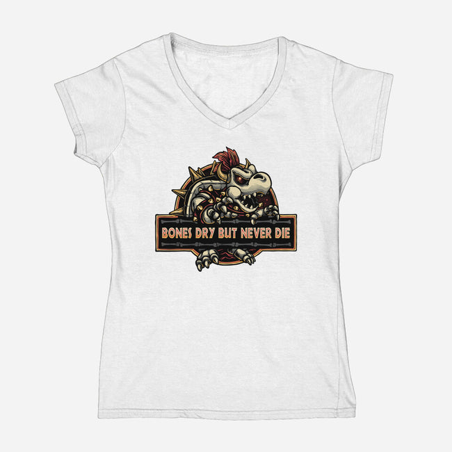 Bones Dry But Never Die-Womens-V-Neck-Tee-glitchygorilla