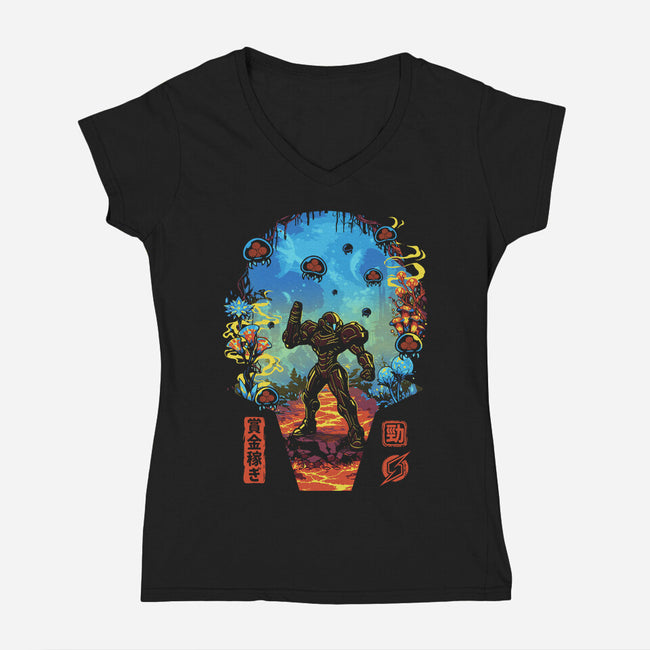 Galactic Hunter-Womens-V-Neck-Tee-Arinesart