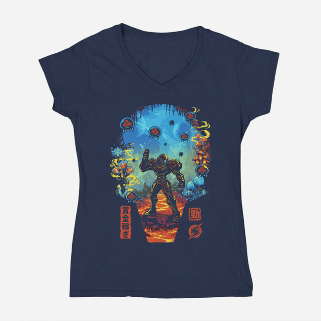 Galactic Hunter-Womens-V-Neck-Tee-Arinesart