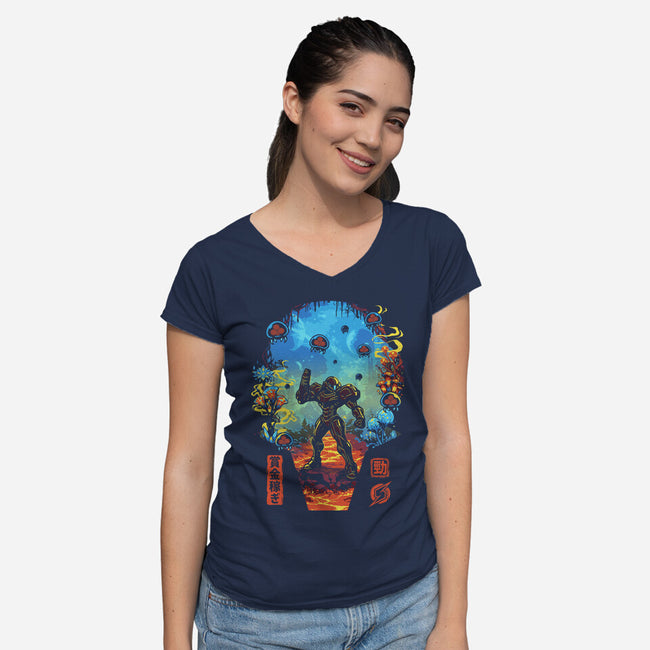 Galactic Hunter-Womens-V-Neck-Tee-Arinesart
