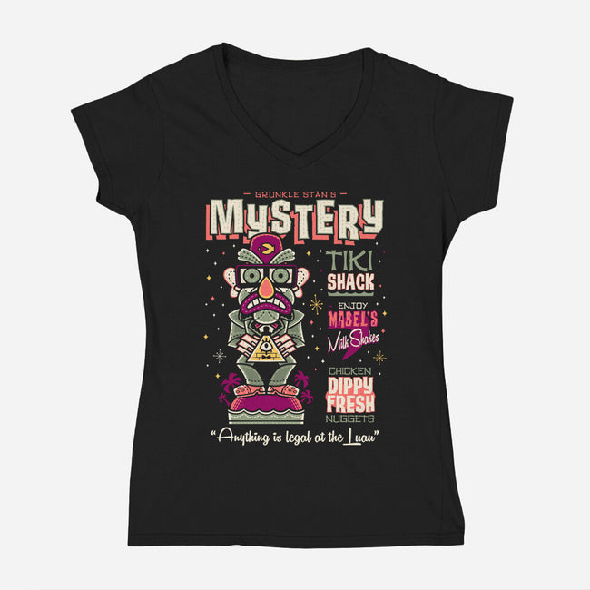 Mystery Tiki Shack-Womens-V-Neck-Tee-Nemons
