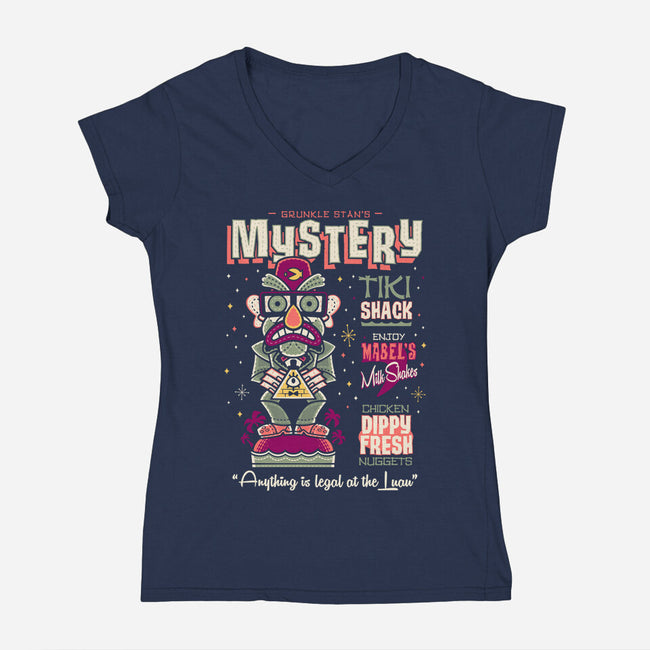 Mystery Tiki Shack-Womens-V-Neck-Tee-Nemons